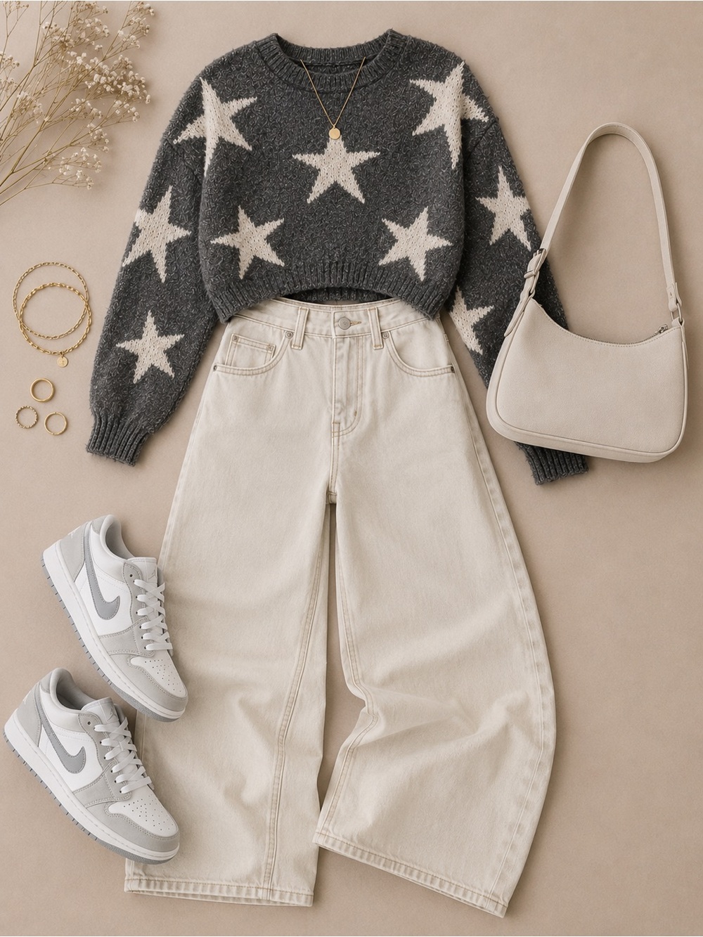 Altar’d State Star Print Fuzzy Cropped Pullover Sweater